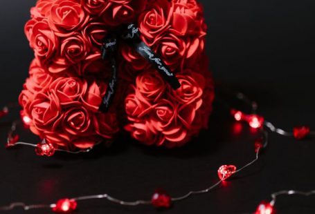 Gift Ideas - Red Teddy Bear Shaped Valentine's Gift on Black Background