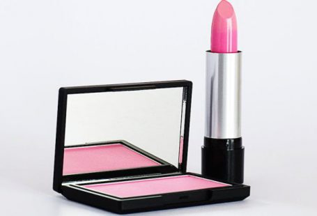Products - Close-Up Photo of Pink Lipstick and Blush-On