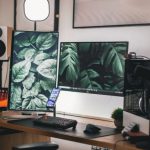 Desktop Setup - Black Flat Screen Computer Monitor on White Wooden Desk