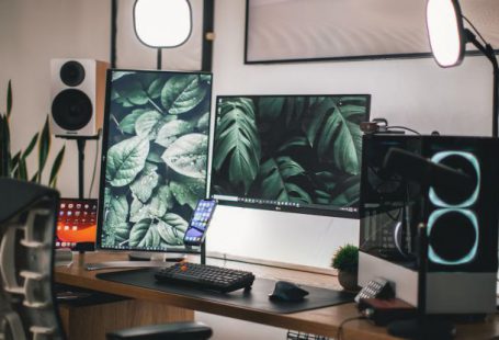 Desktop Setup - Black Flat Screen Computer Monitor on White Wooden Desk
